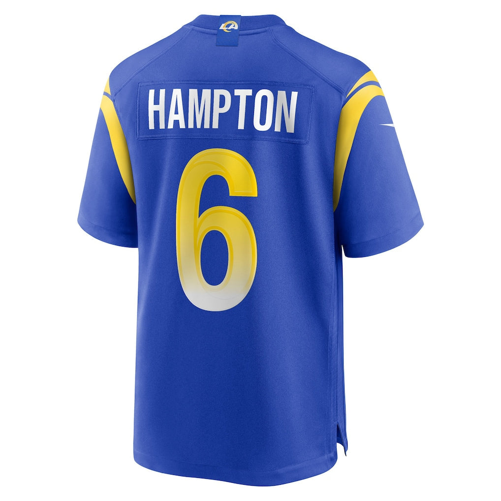 tuec LA.Rams #6 Rob Nick Hampton Royal Team Game Jersey