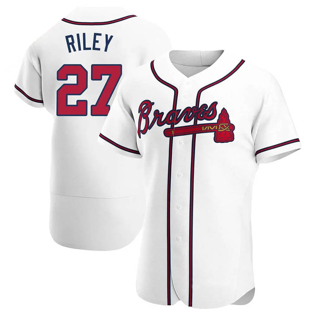 tuec A.Braves #27 Austin Riley Player White Authentic Home Stitched Jerseys