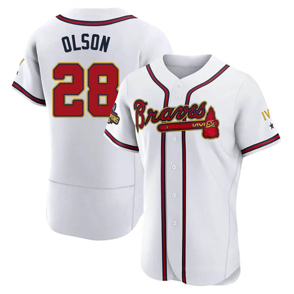 tuec A.Braves #28 Matt Olson Player White&Gold Authentic Program Stitched Jerseys