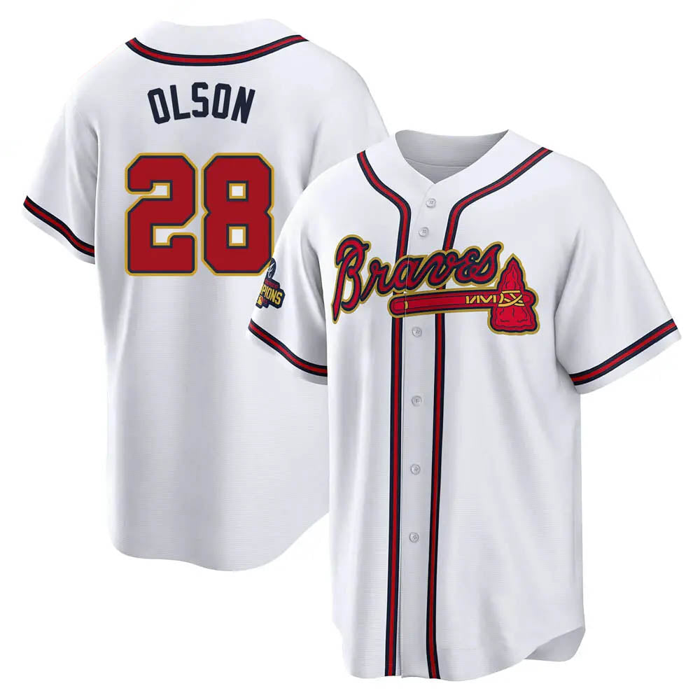 tuec A.Braves #28 Matt Olson Player White&Gold Replica Program Stitched Jerseys