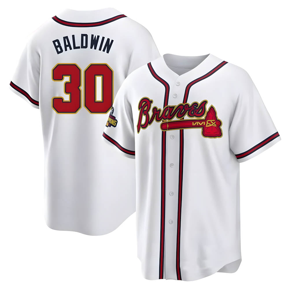 tuec A.Braves #30 Drake Baldwin player Gold Replica White Program Stitched Jerseys