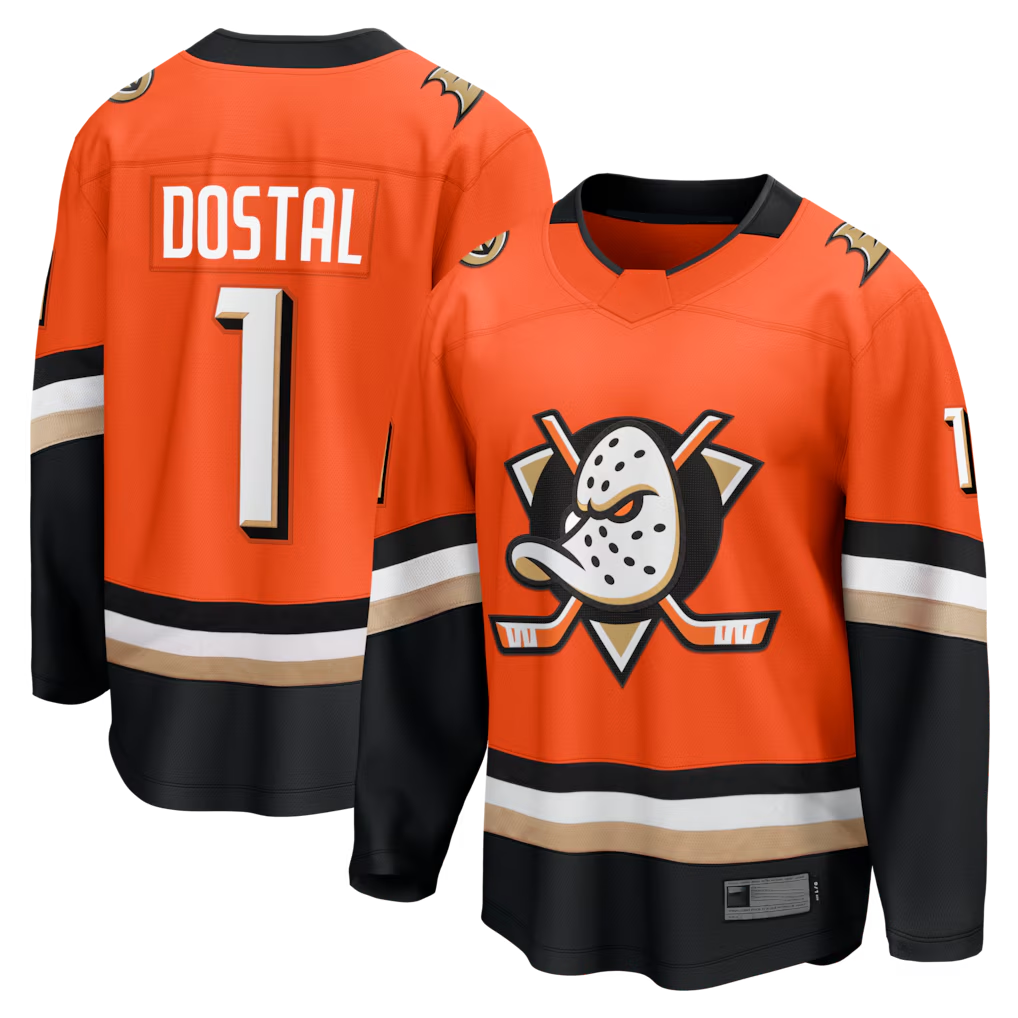 Tuec A.Ducks #1 Lukas Dostal Orange Home Breakaway Jerseys