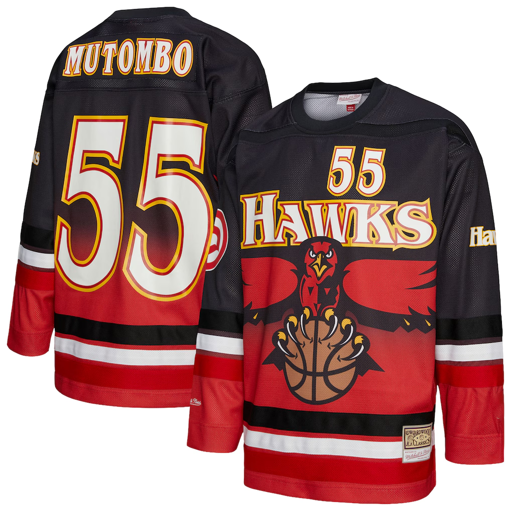 tuec A.Hawks #55 Dikembe Mutombo Mitchell & Ness Red Maxxed Out Fashion Hockey Jerseys