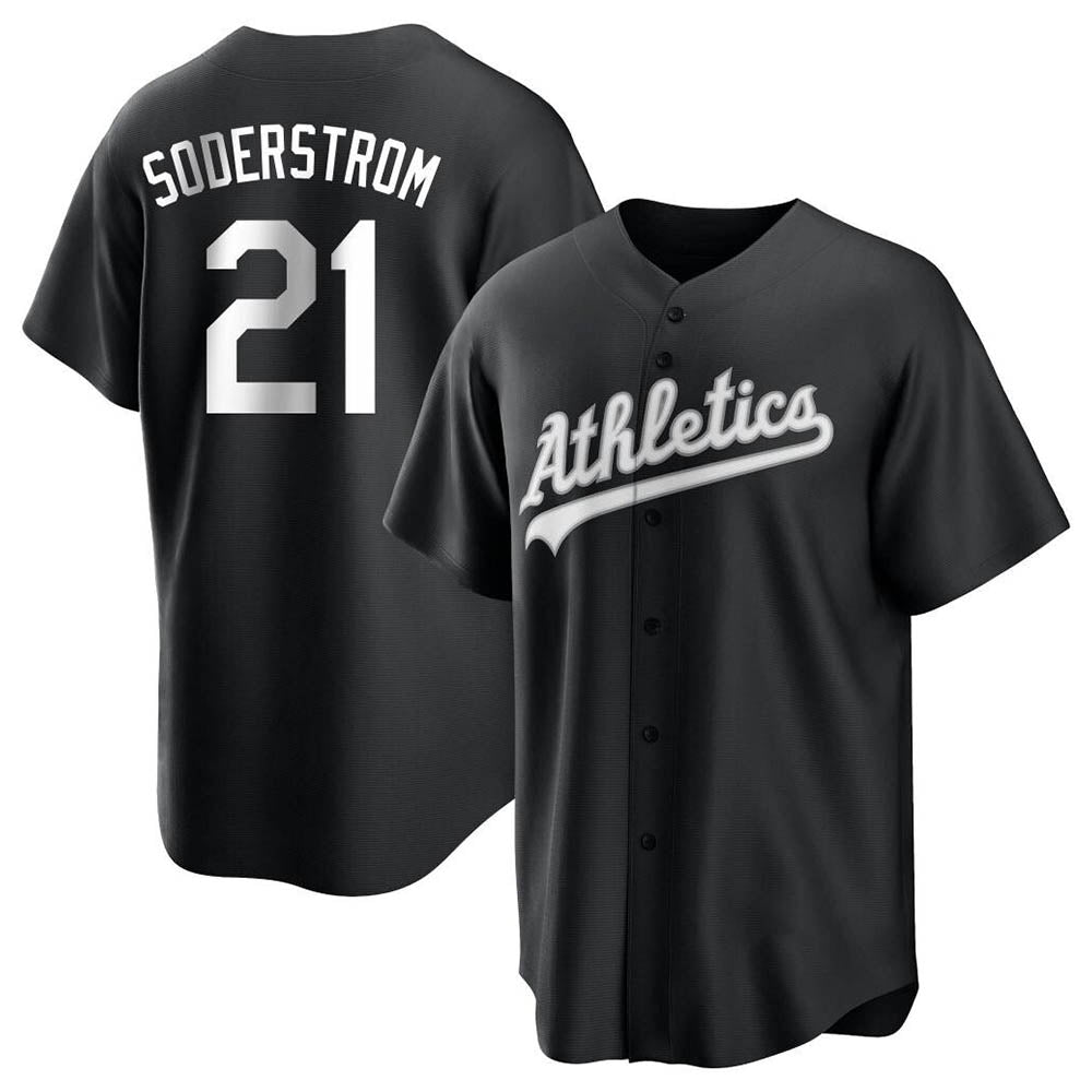 tuec Athletics #21 Tyler Soderstrom Player Black&White Replica Stitched Jersey