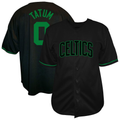 tuec B.Celtics #0 Jayson Tatum Profile Black Big & Tall Name & Number Button-Up Jerseys