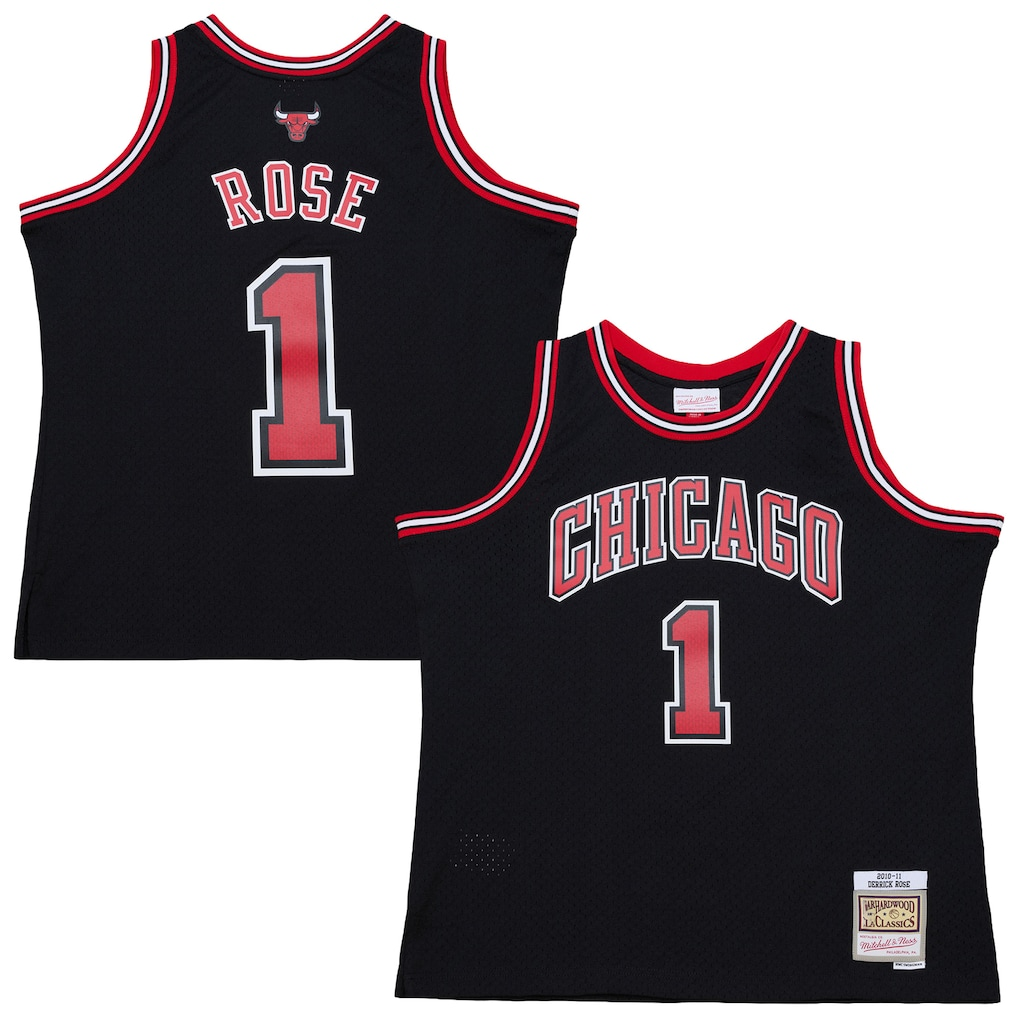 tuec C.Bulls #1 Derrick Rose Mitchell & Ness Black Big & Tall 2010-11 Swingman Jerseys