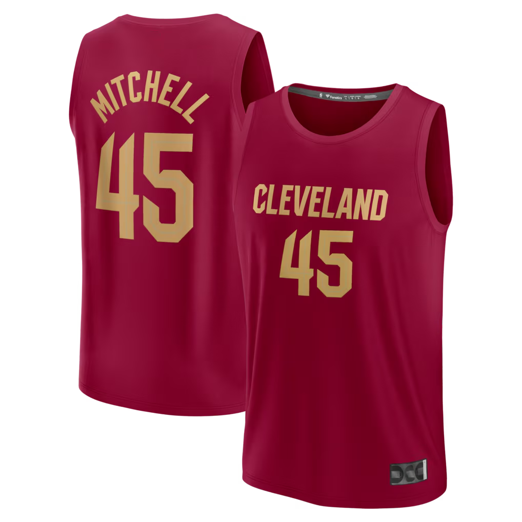 tuec C.Cavaliers #45 Donovan Mitchell Wine Fast Break Replica Jerseys - Icon Edition