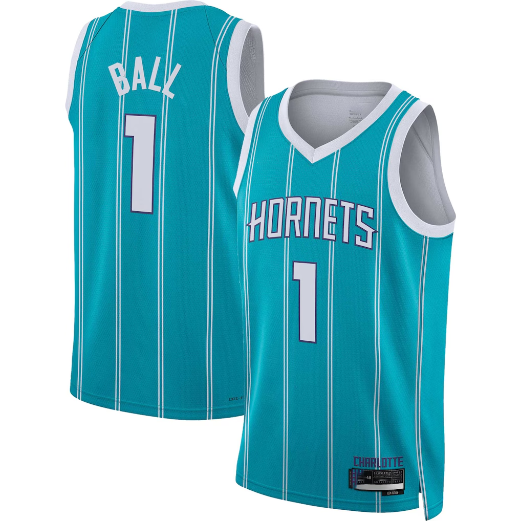 tuec C.Hornets #1 LaMelo Ball  Teal Swingman Jerseys - Icon Edition