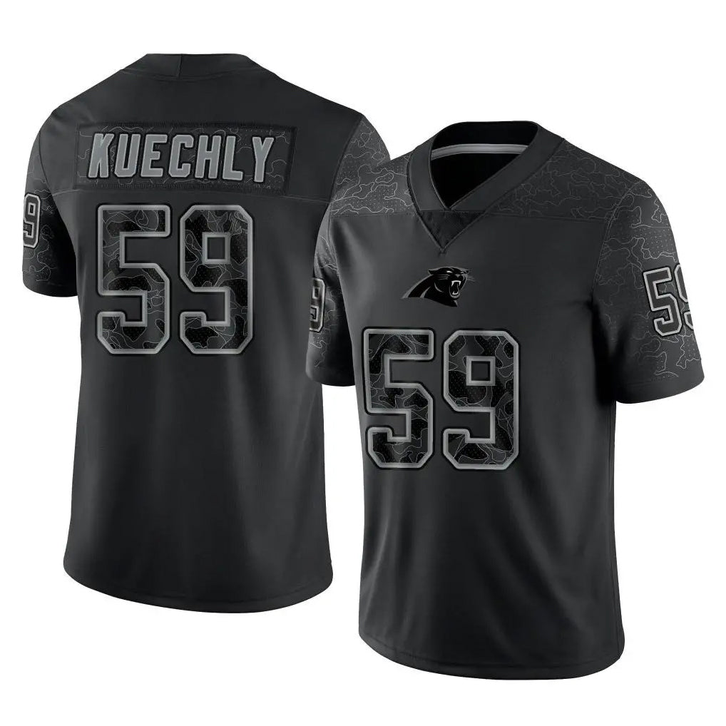 tuec C.Panthers #59 Luke Kuechly Player Black Limited Reflective Game Stitched Jerseys