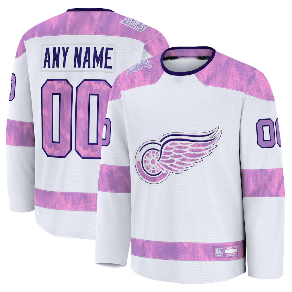 Tuec Custom D.Red wings White 2024 Hockey Fights Cancer Practice Jerseys