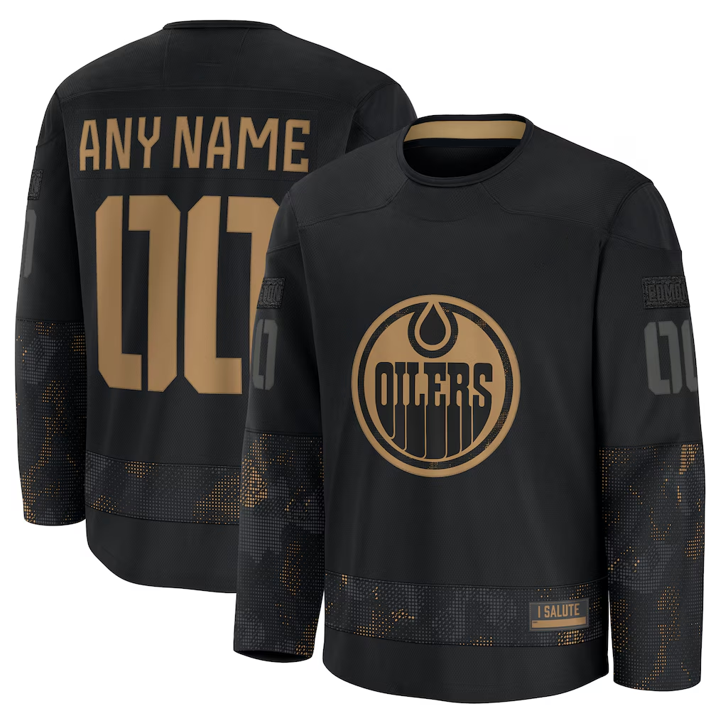 Tuec Custom E.Oilers Black 2024 Military Appreciation Practice Jerseys