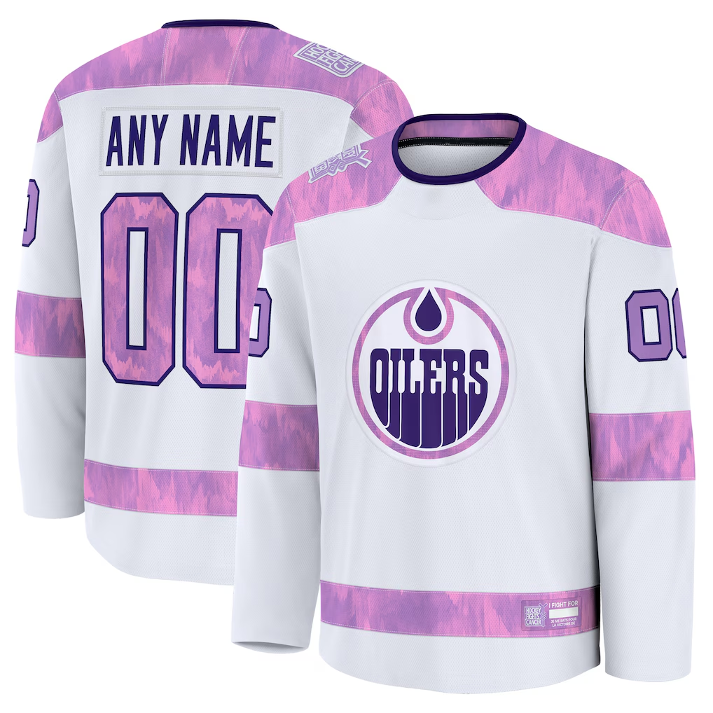 Tuec Custom E.Oilers White 2024 Hockey Fights Cancer Practice Jerseys