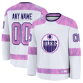 Tuec Custom E.Oilers White 2024 Hockey Fights Cancer Practice Jerseys