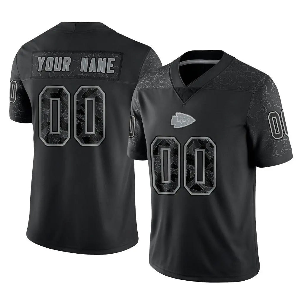 tuec Custom KC.Chiefs Black Limited Reflective Game Any Name & Numbers Stitched Jerseys