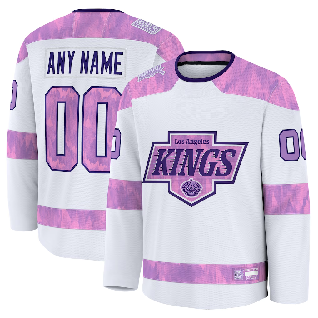 Tuec Custom LA.Kings White 2024 Hockey Fights Cancer Practice Jerseys