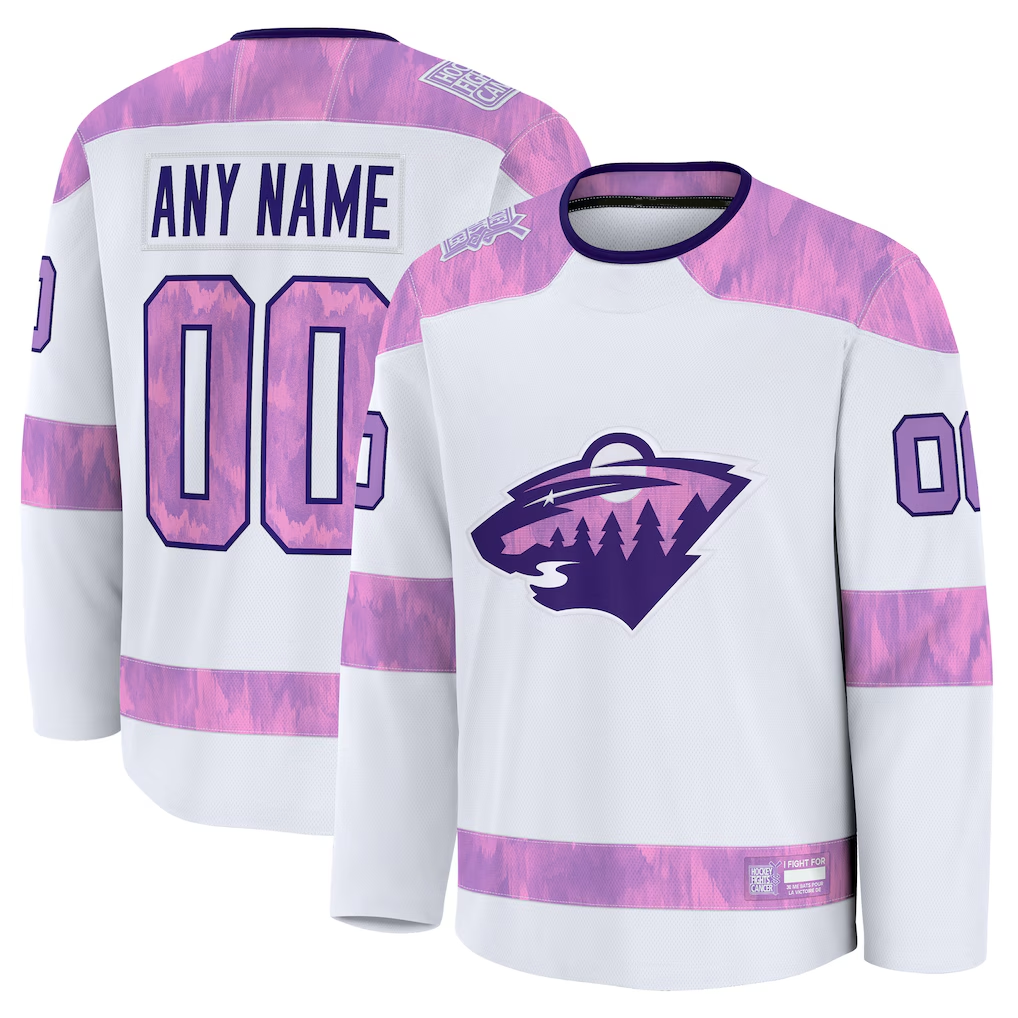 Tuec Custom M.Wild White 2024 Hockey Fights Cancer Practice Jerseys