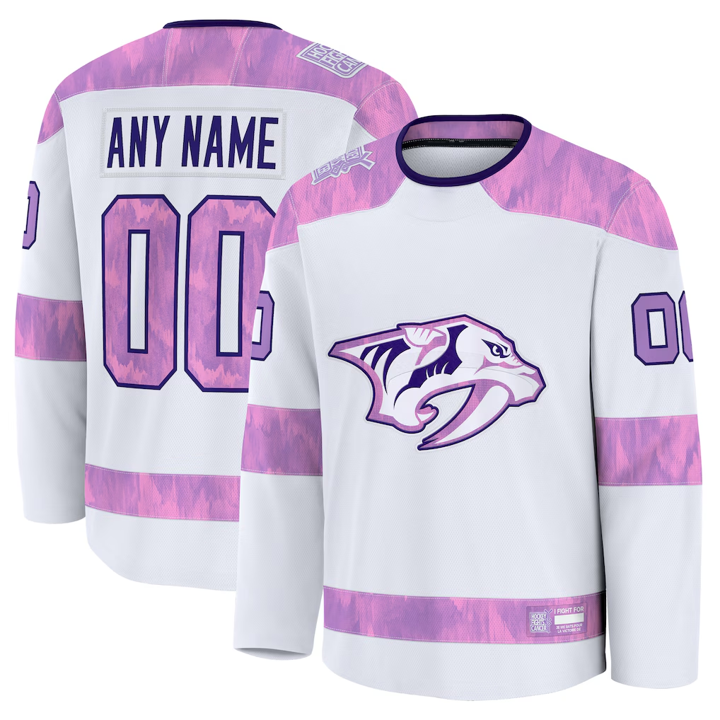 Tuec Custom N.Predators White 2024 Hockey Fights Cancer Practice Jerseys
