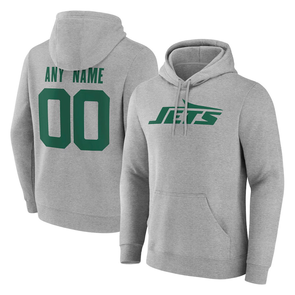Tuec Custom NY.Jets Gray LOGO Pullover Hoodies Limited Game Any Name & Numbers Stitched Jerseys