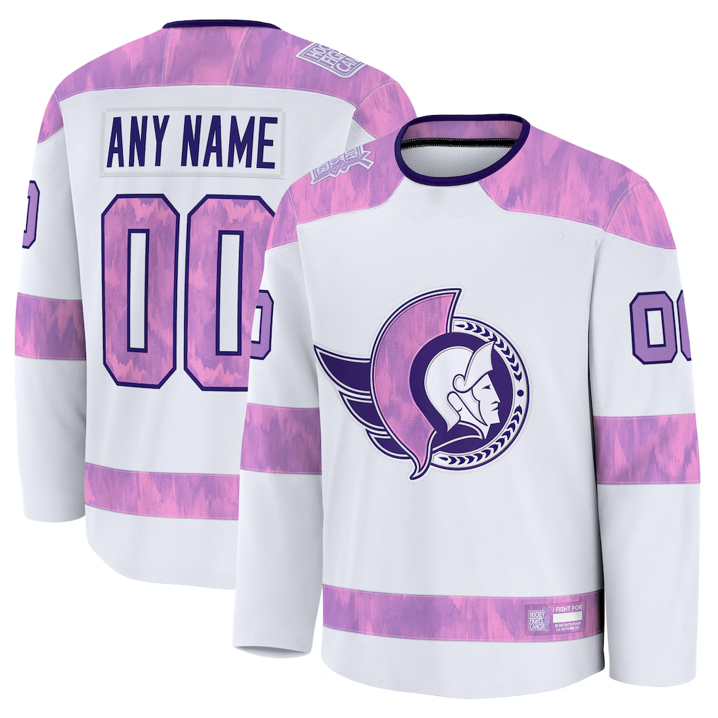 Tuec Custom O.Senators White 2024 Hockey Fights Cancer Practice Jerseys