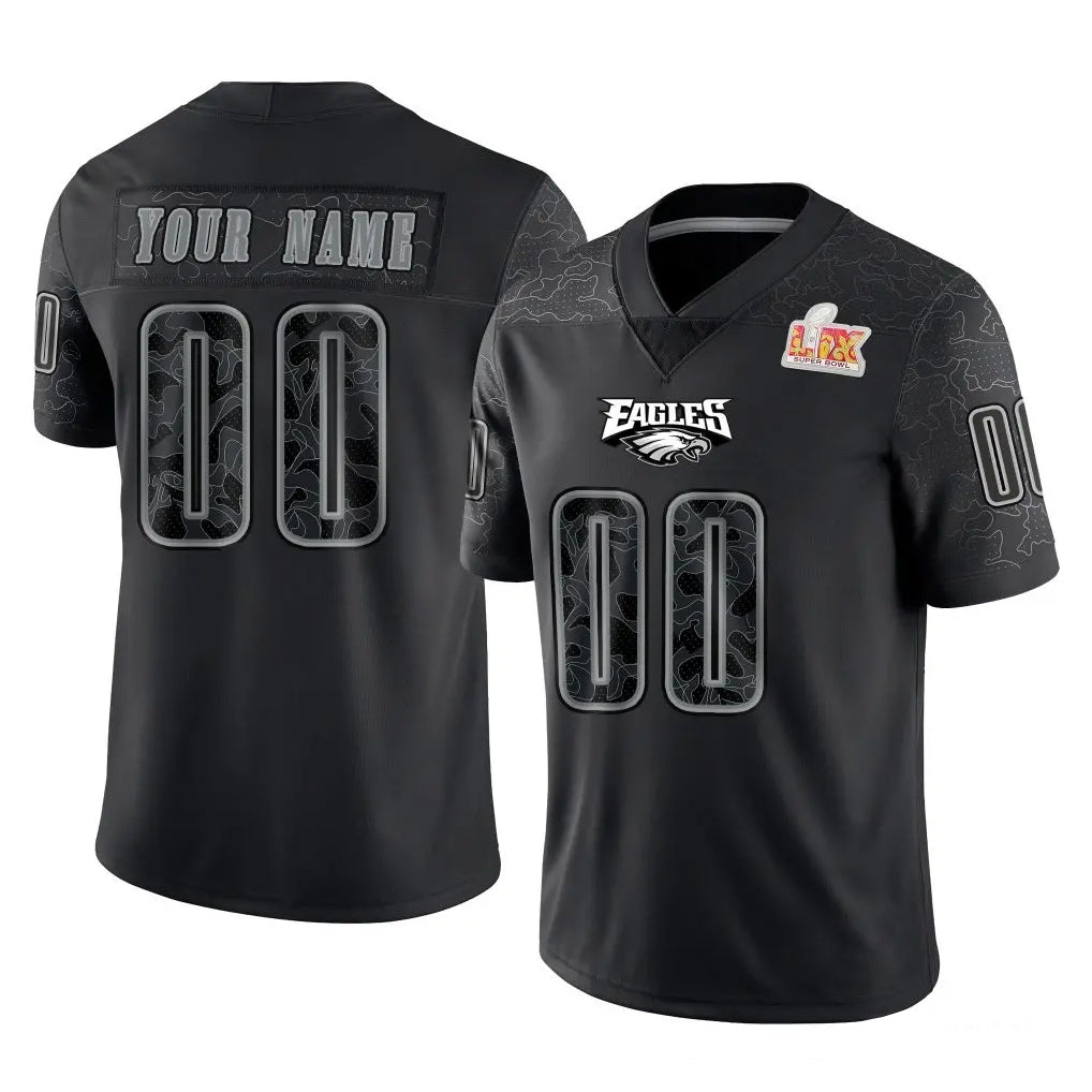 Tuec Custom P.Eagles Black Fashion Super Bowl LIX Home Game Any Name & Numbers Stitched Jerseys