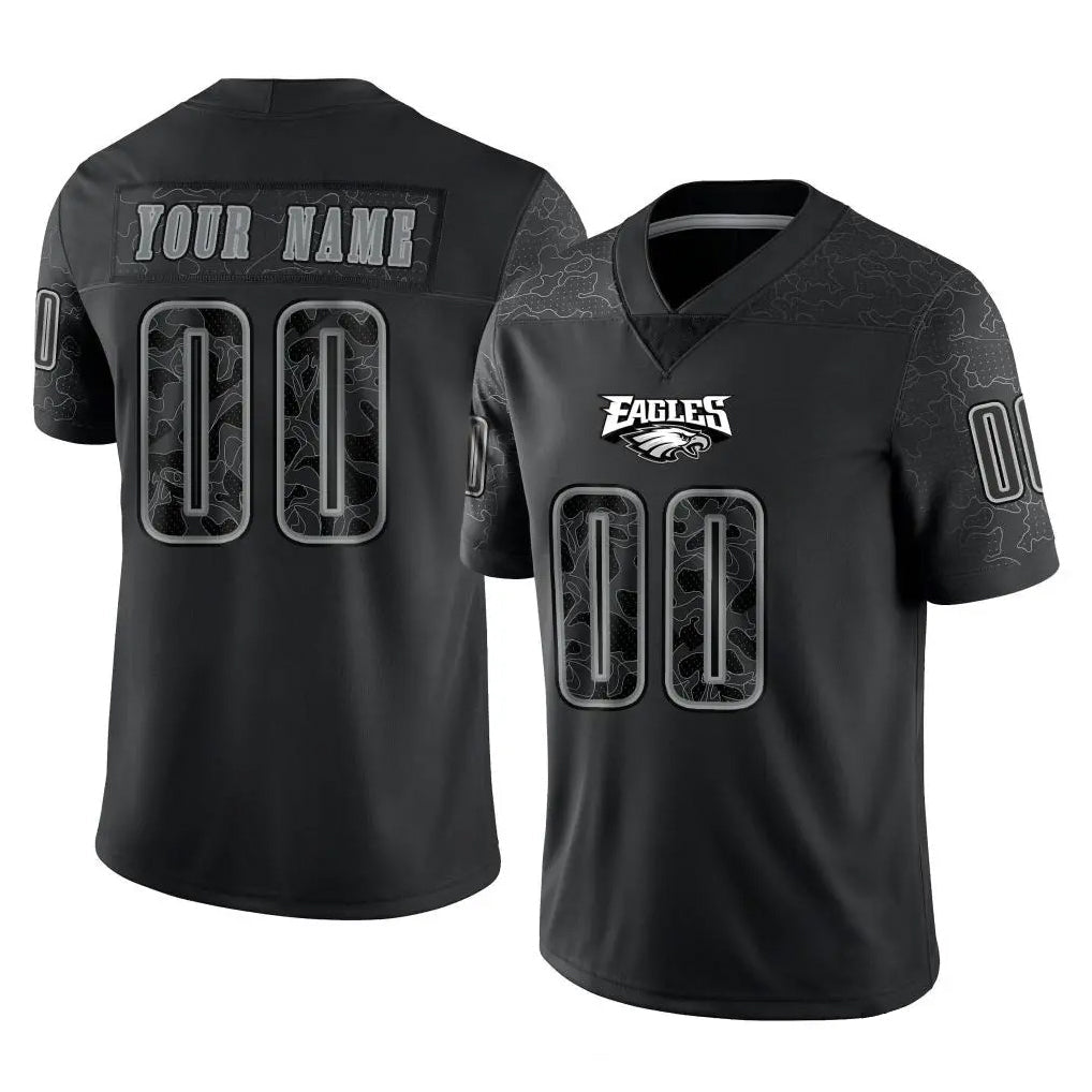 Tuec Custom P.Eagles Black Reflective Limited Home Game Any Name & Numbers Stitched Jerseys