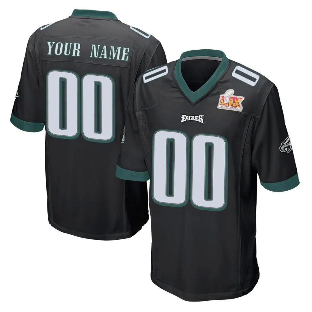 Tuec Custom P.Eagles Black Super Bowl LIX Home Game Any Name & Numbers Stitched Jerseys