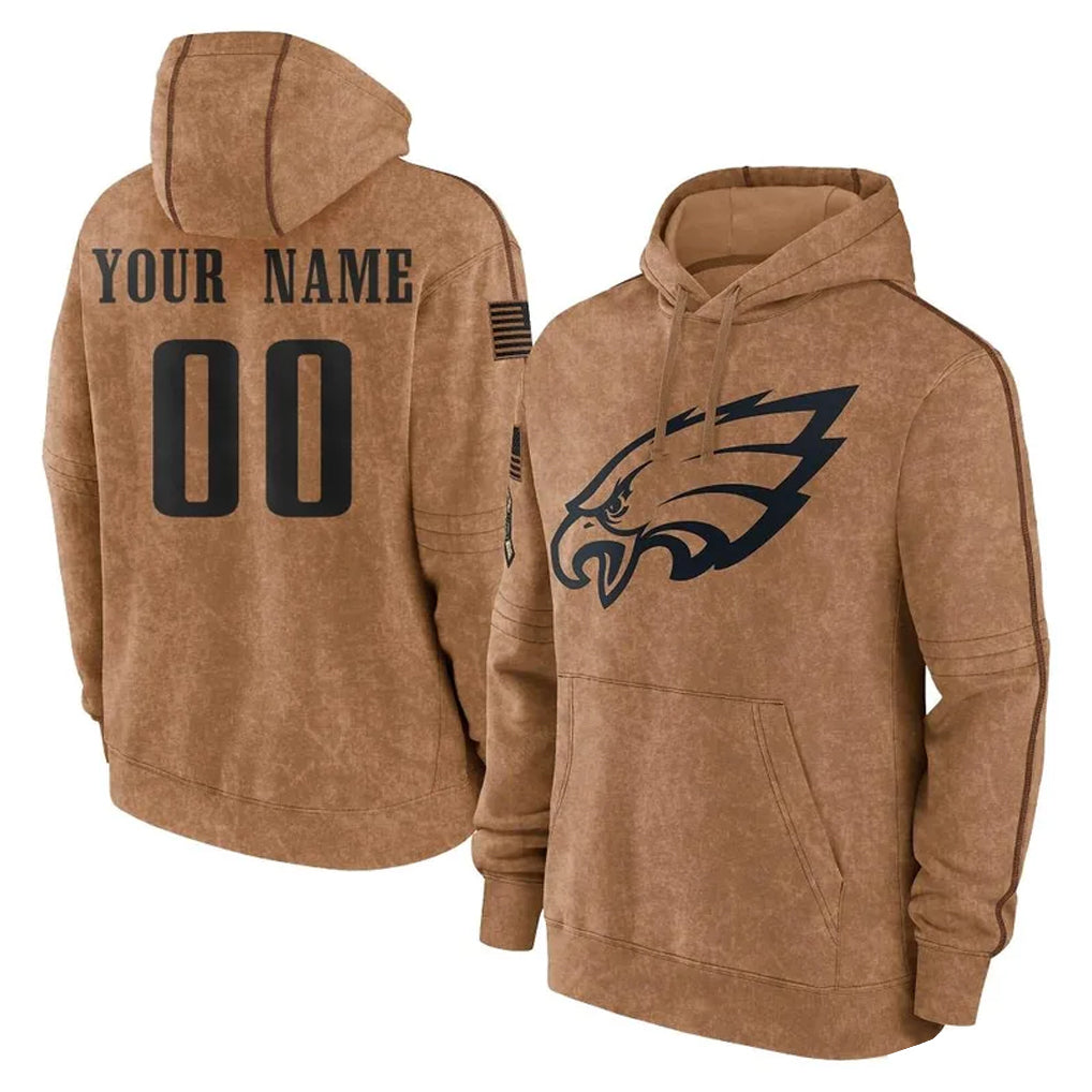 Tuec Custom P.Eagles Brown Salute to Service Pullover Hoodies Limited Game Any Name & Numbers Stitched Jerseys