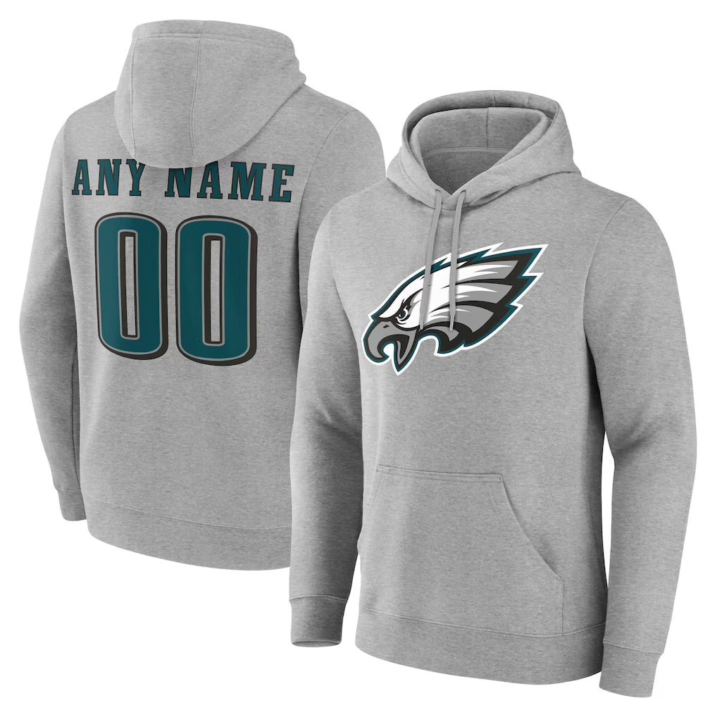 Tuec Custom P.Eagles Gray LOGO Pullover Hoodies Home Game Any Name & Numbers Stitched Jerseys
