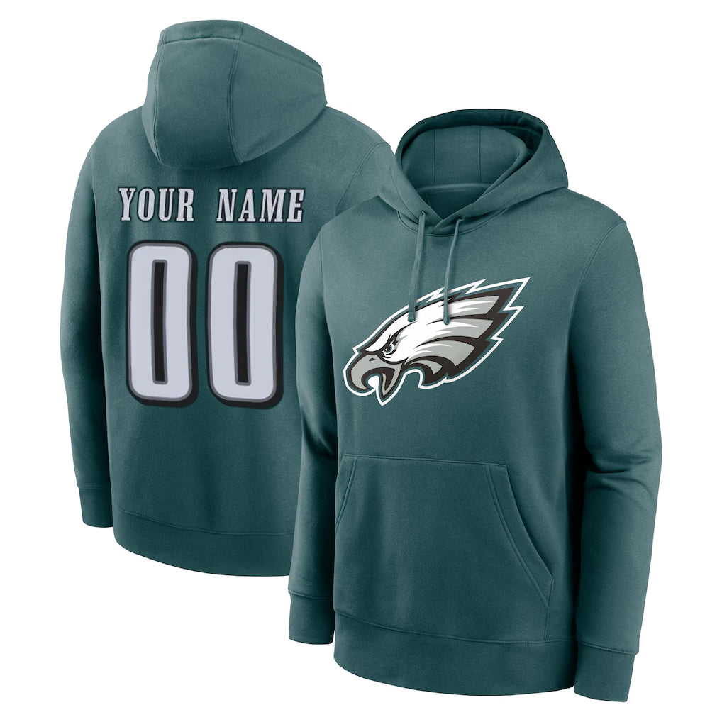 Tuec Custom P.Eagles Midnight Green Performance Pullover Hoodies Home Game Any Name & Numbers Stitched Jerseys