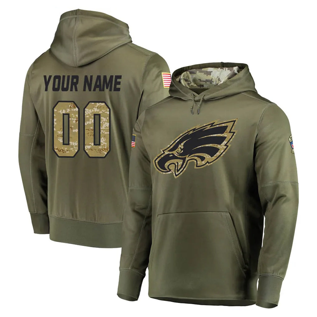 Tuec Custom P.Eagles Olive Salute to Service Pullover Hoodies Home Game Any Name & Numbers Stitched Jerseys