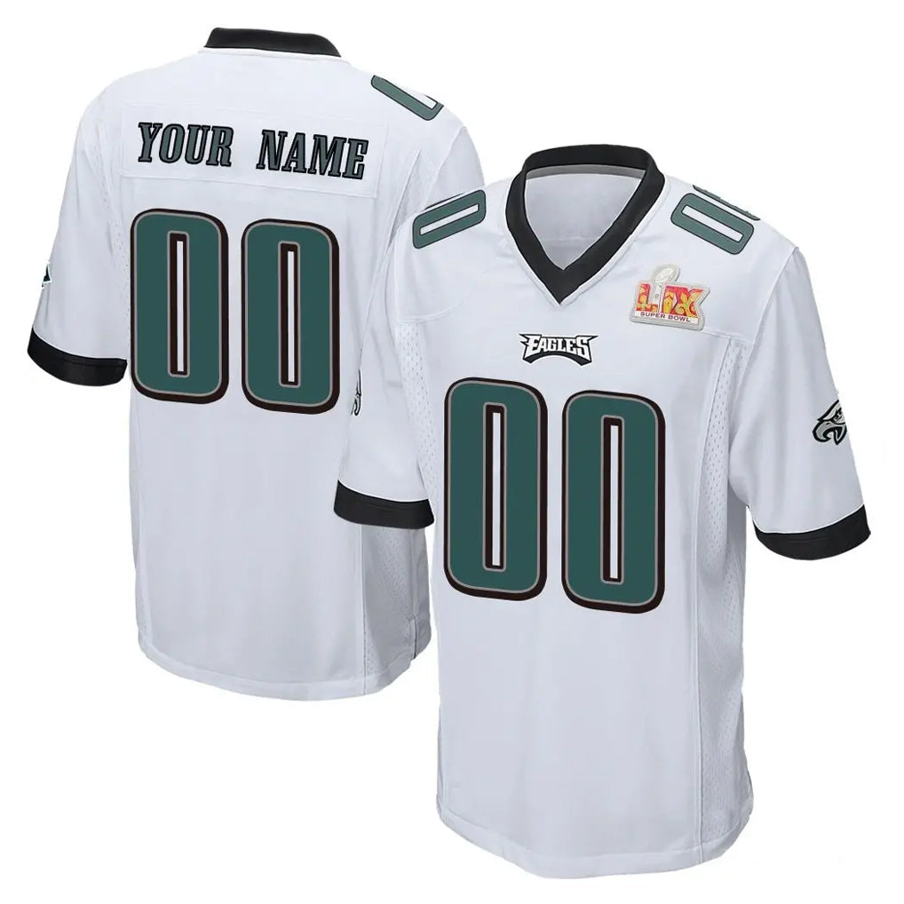 Tuec Custom P.Eagles White Super Bowl LIX Home Game Any Name & Numbers Stitched Jerseys