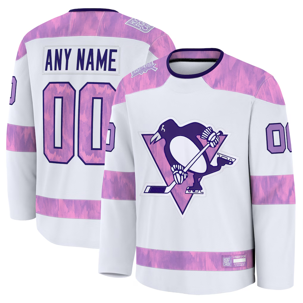 Tuec Custom P.Penguins White 2024 Hockey Fights Cancer Jerseys