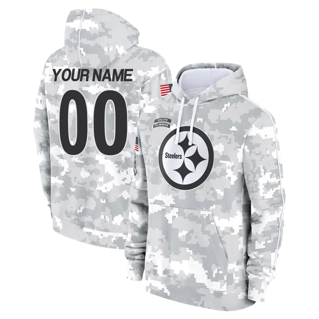 Tuec Custom P.Steelers Arctic Camo Limited Salute to Service Pullover Hoodies Game Any Name & Numbers Stitched Jerseys