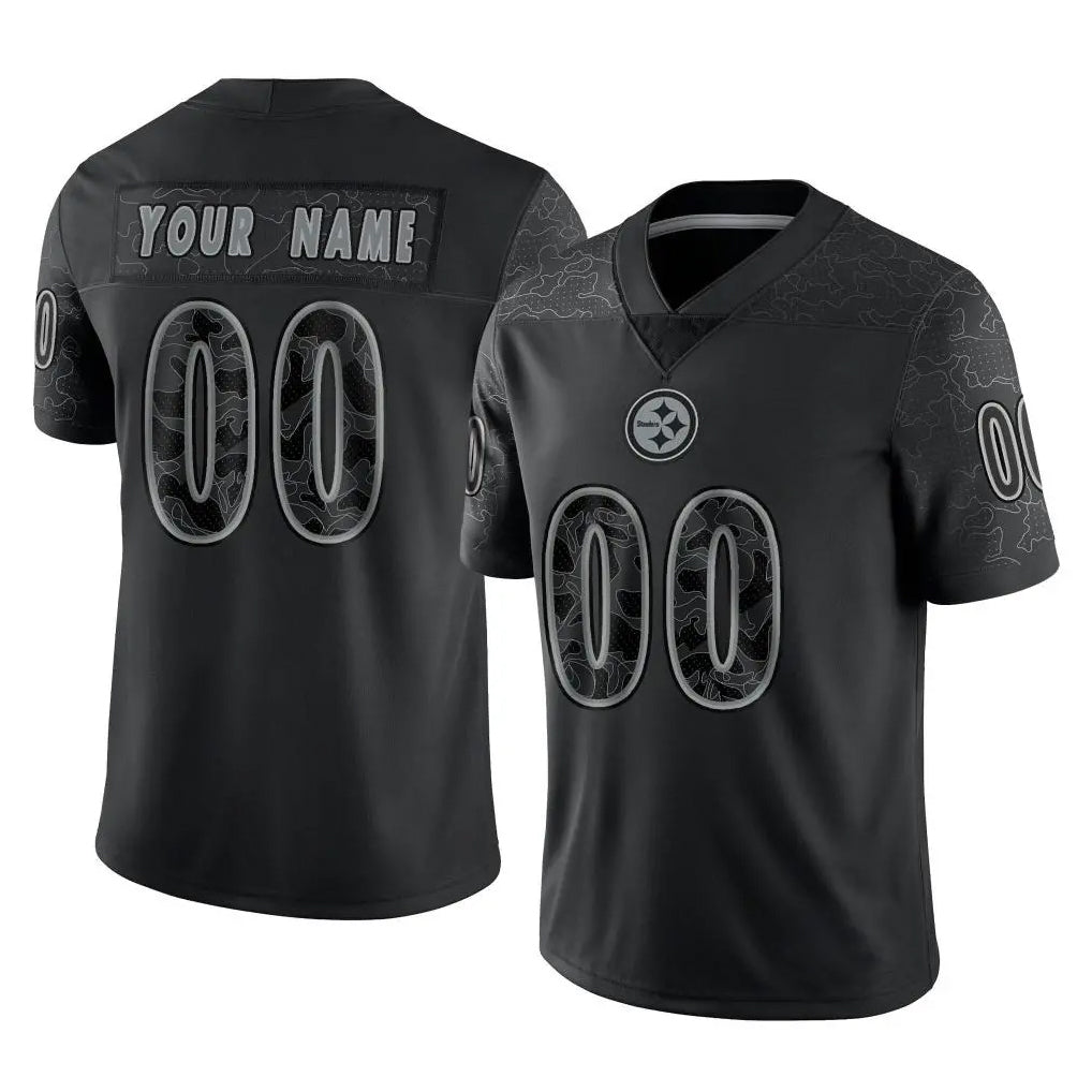Tuec Custom P.Steelers Black Reflective Limited Home Game Any Name & Numbers Stitched Jerseys
