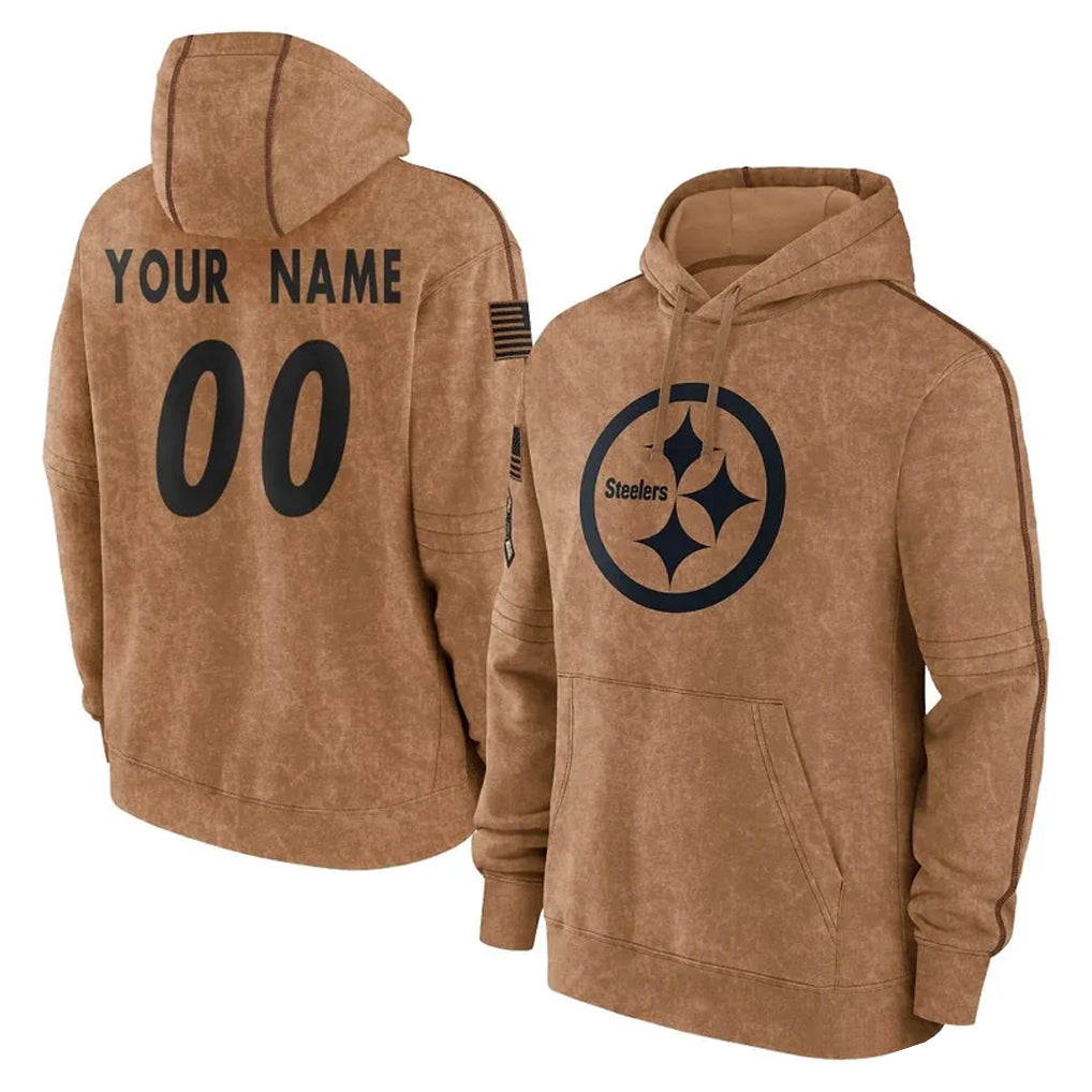 Tuec Custom P.Steelers Brown Limited Salute to Service Pullover Hoodies Game Any Name & Numbers Stitched Jerseys