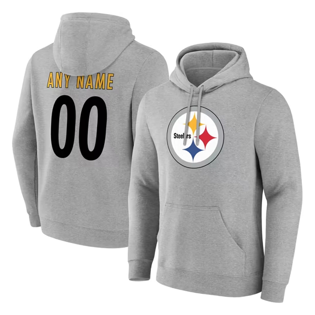 Tuec Custom P.Steelers Gray LOGO Pullover Hoodies Limited Any Name & Numbers Stitched Jerseys
