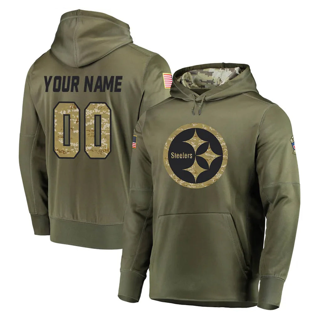 Tuec Custom P.Steelers Olive Salute to Service Pullover Hoodie Home Game Any Name & Numbers Stitched Jerseys