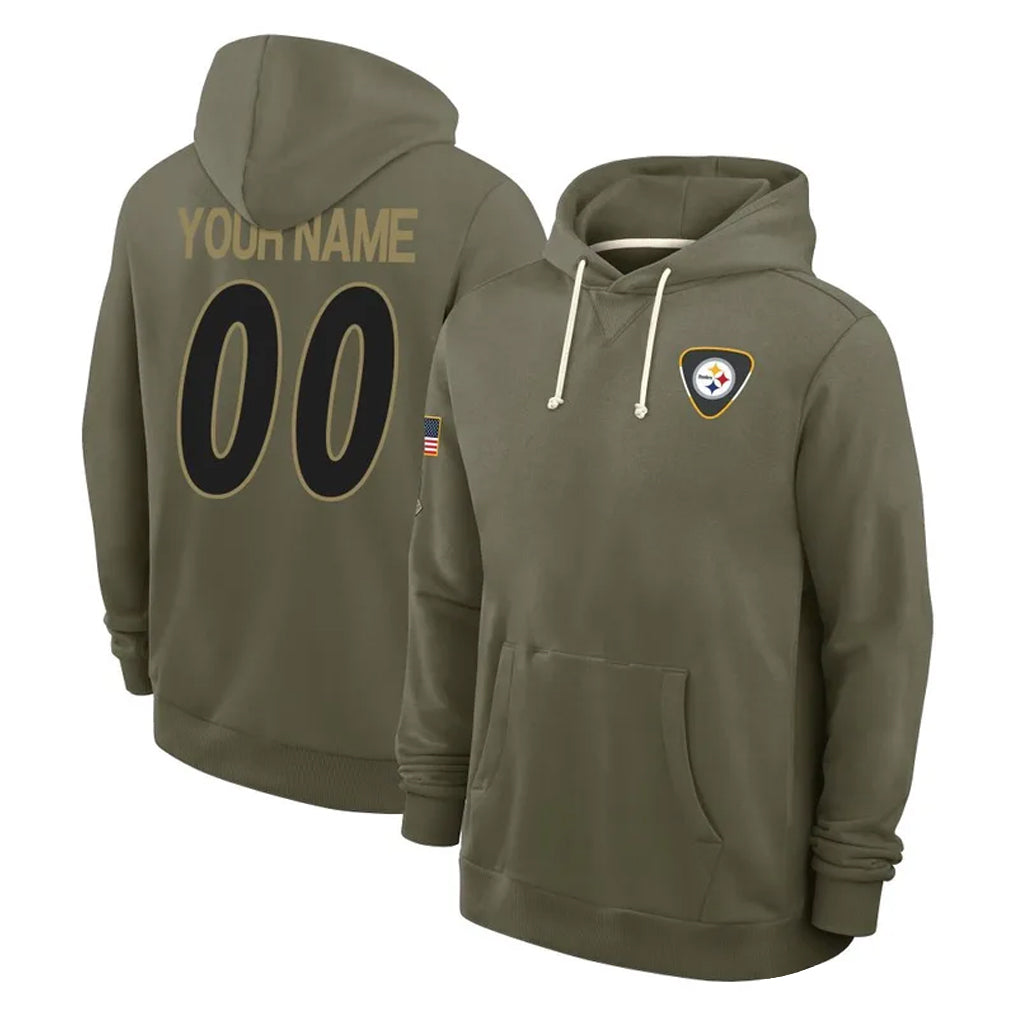 Tuec Custom P.Steelers Olive Salute to Service Pullover Hoodies Limited Any Name & Numbers Stitched Jerseys
