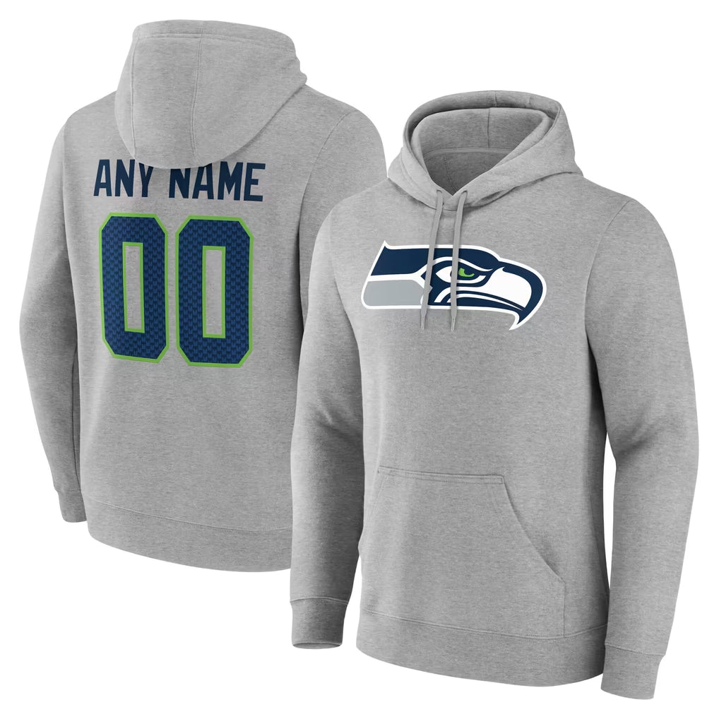 Tuec Custom S.Seahawks Gray LOGO Pullover Hoodies Game Any Name & Numbers Stitched Jerseys