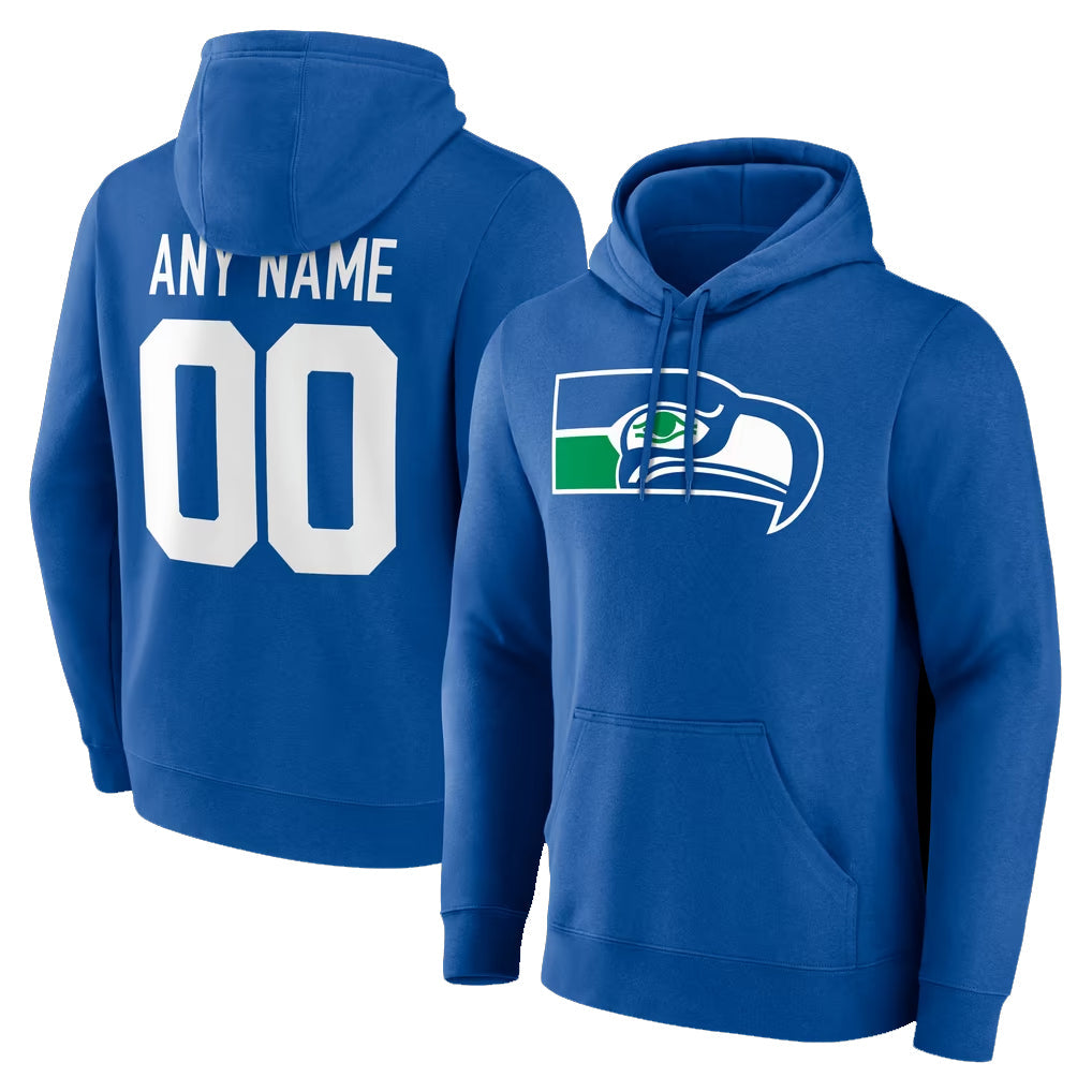 Tuec Custom S.Seahawks Royal LOGO Pullover Hoodies Game Any Name & Numbers Stitched Jerseys