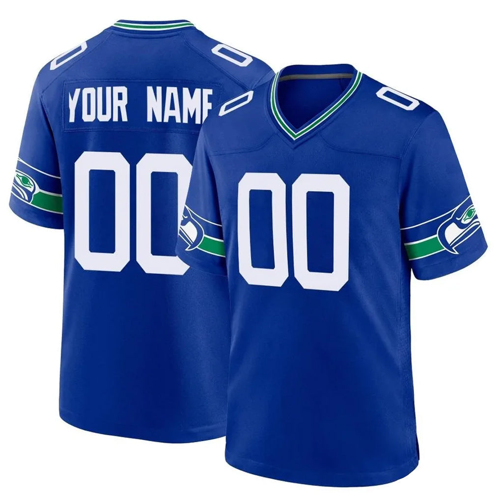 Tuec Custom S.Seahawks Royal Throwback Home Game Any Name & Numbers Stitched Jerseys