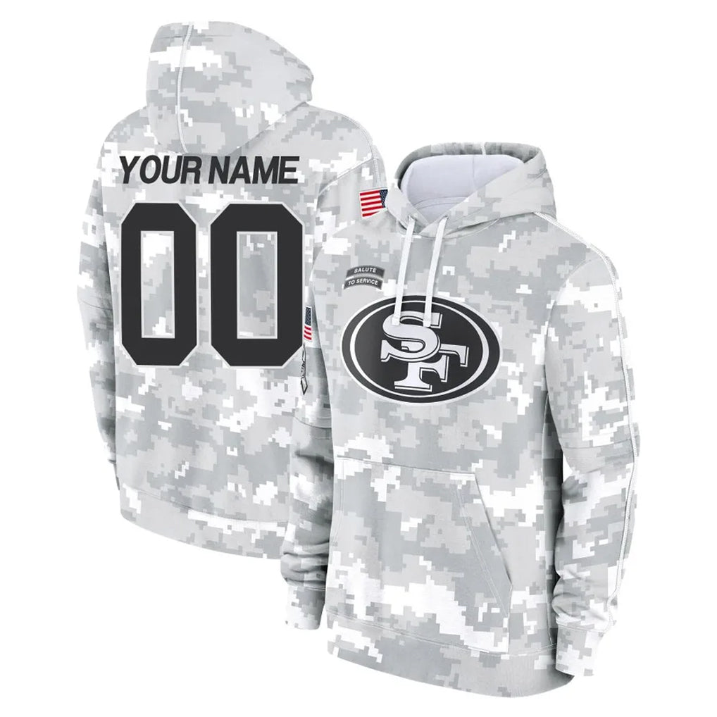 Tuec Custom SF.49ers Arctic Camo Limited Salute to Service Pullover Hoodies Game Any Name & Numbers Stitched Jerseys