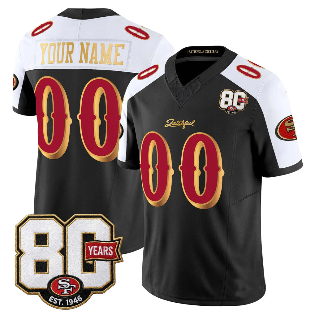 Tuec Custom SF.49ers Black-White Limited 80th Rivalries Collection Home Game Any Name & Numbers Stitched Jerseys