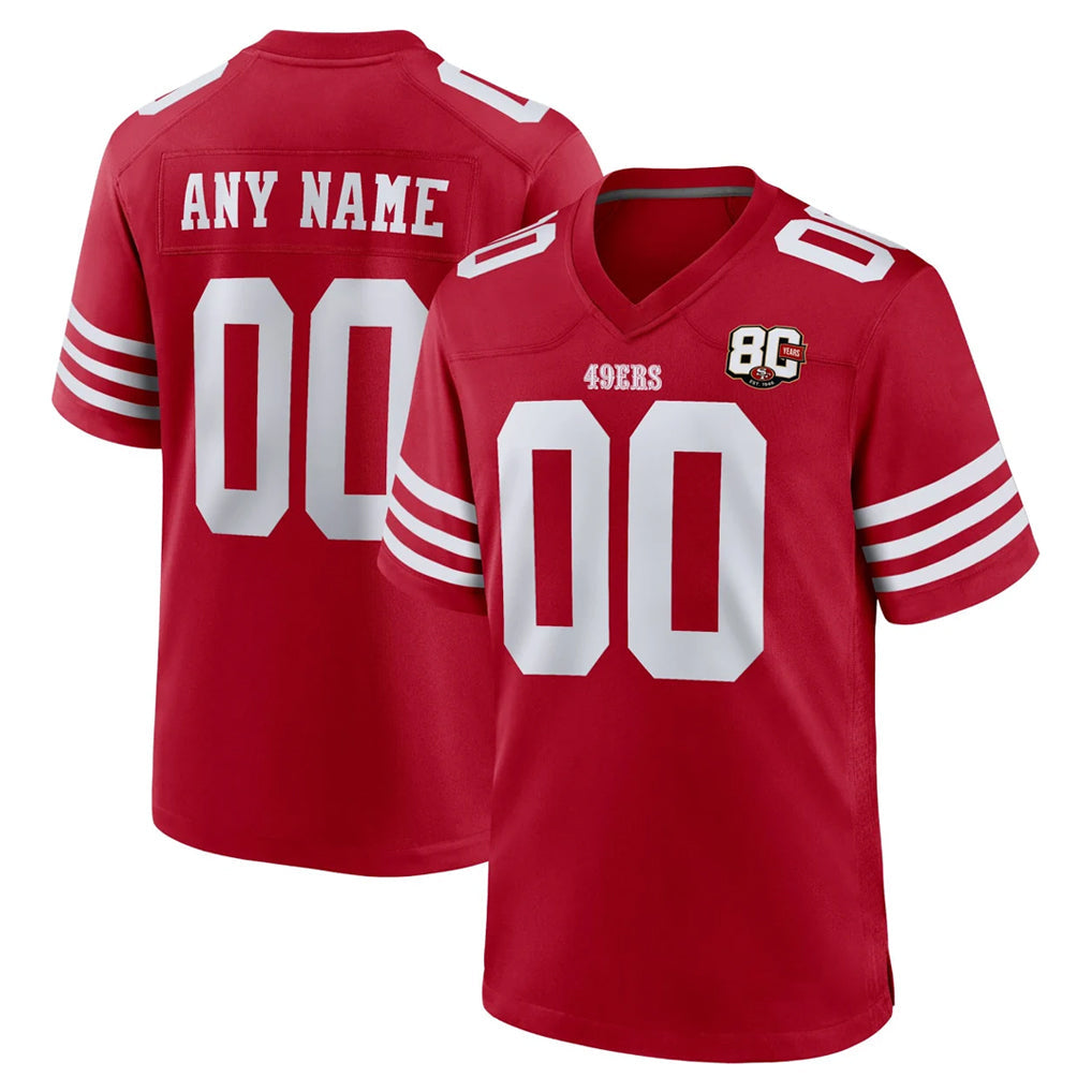 Tuec Custom SF.49ers Red 80th Game Home Any Name & Numbers Stitched Jerseys