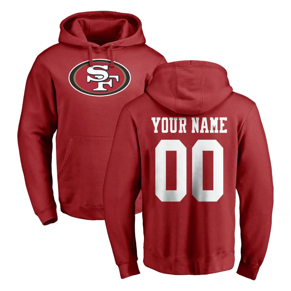 Tuec Custom SF.49ers Red LOGO Pullover Hoodies Home Game Any Name & Numbers Stitched Jerseys
