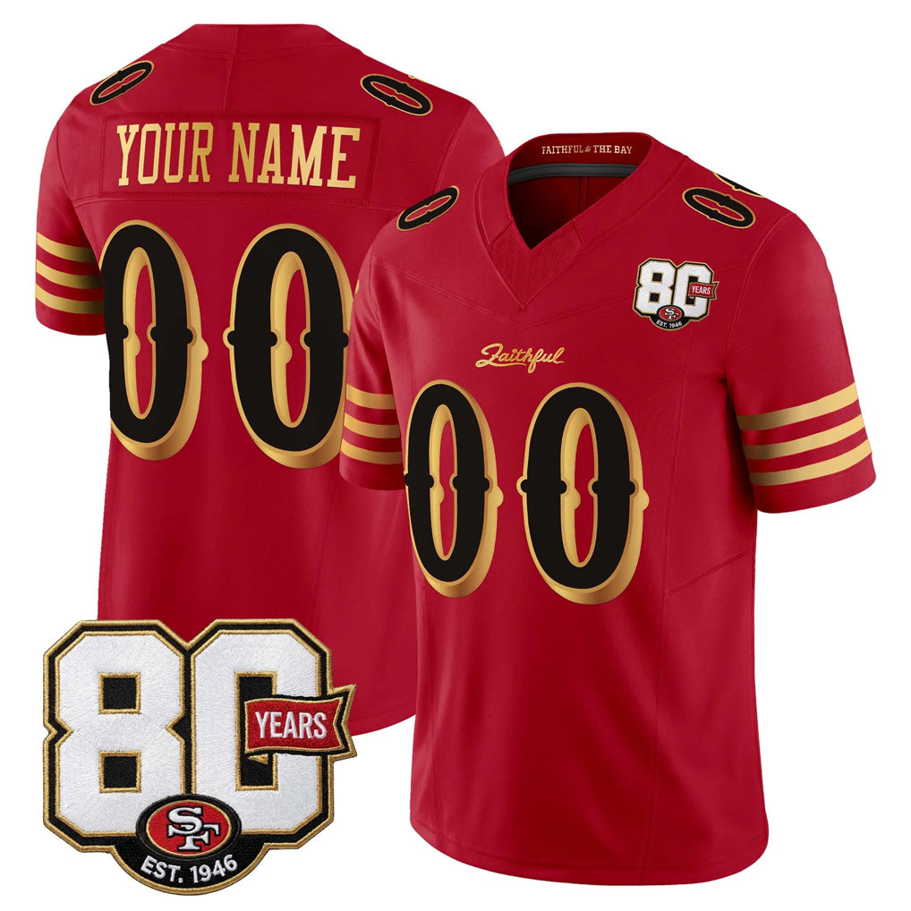 Tuec Custom SF.49ers Red Limited 80th Rivalries Collection Home Game Any Name & Numbers Stitched Jerseys