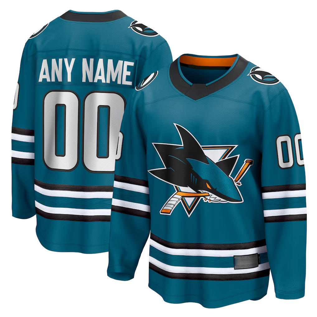 Tuec Custom S.Jose Sharks Teal Home Breakaway Jerseys