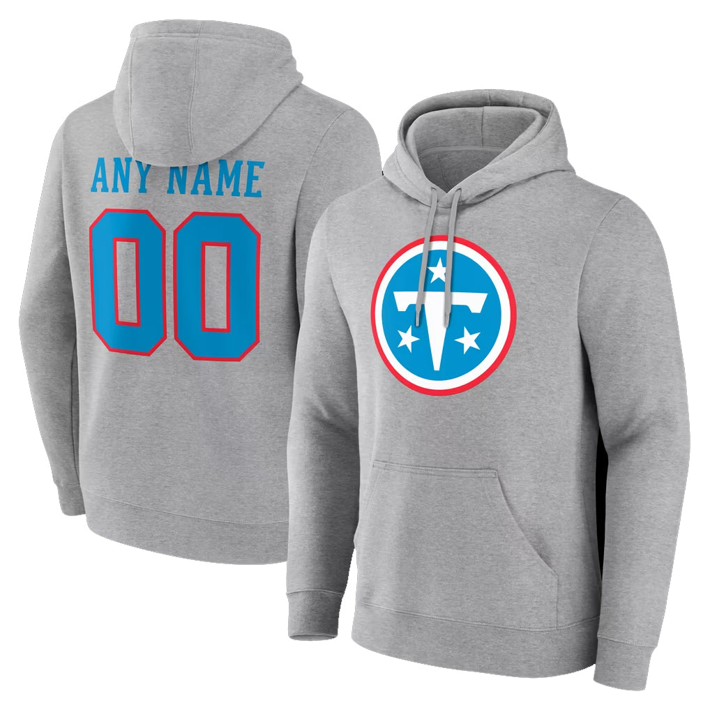 Tuec Custom T.Titans Light Gray LOGO Pullover Hoodies Home Game Any Name & Numbers Stitched Jerseys