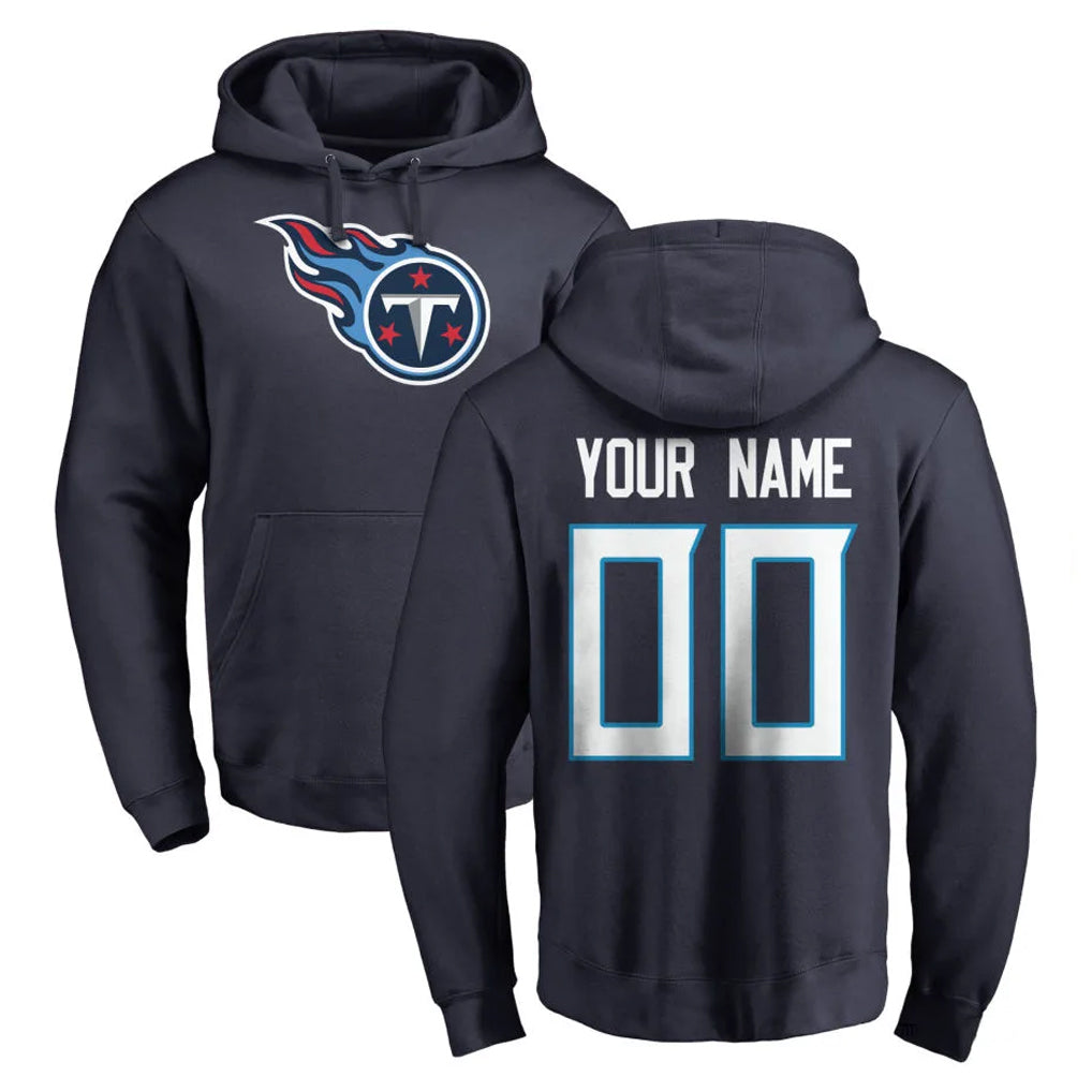 Tuec Custom T.Titans Navy Logo Pullover Hoodies Home Game Any Name & Numbers Stitched Jerseys