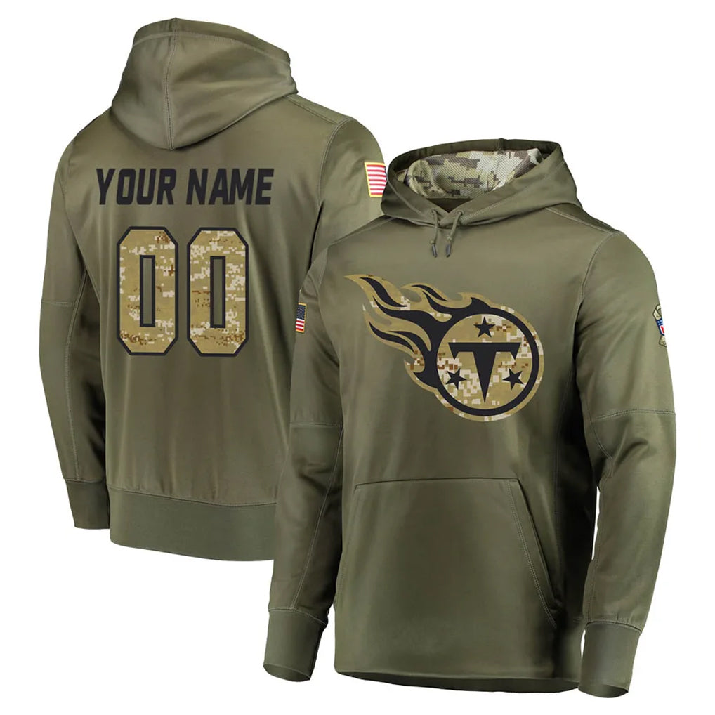 Tuec Custom T.Titans Olive Salute to Service Pullover Hoodies Home Game Any Name & Numbers Stitched Jerseys